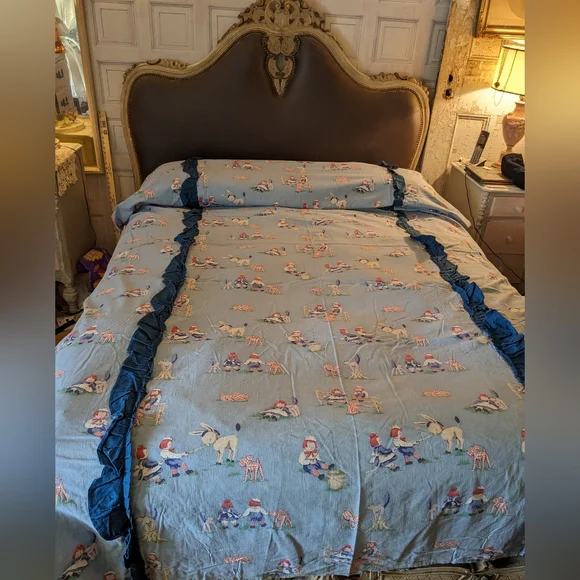 1930s Raggedy Ann and Andy Bedding Set 7pc Bedspread Curtains Chair Cover